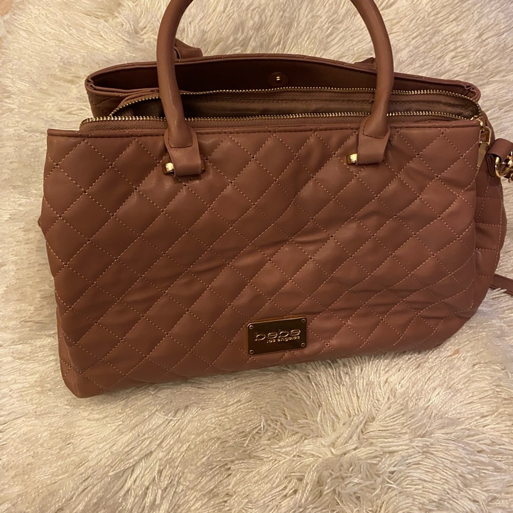bebe Quilted Tan Satchel